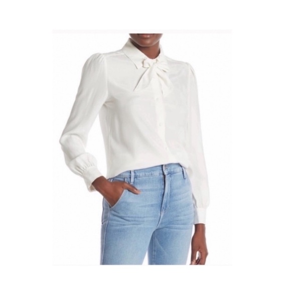 Frame Off White Silk Tie Neck Blouse Shirt Medium - Picture 2 of 14